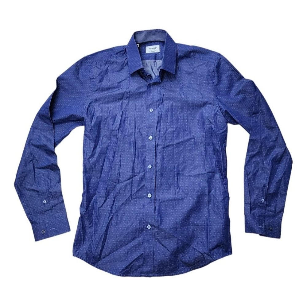 Duchamp London NWT Blue Purple Shirt Dot Longsleeve Tailored Fit 39 15 1/2